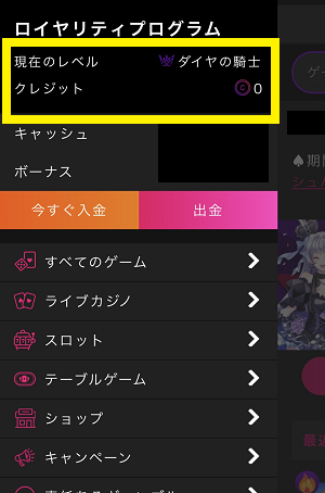 インターカジノ ロイヤリティレベル 確認
