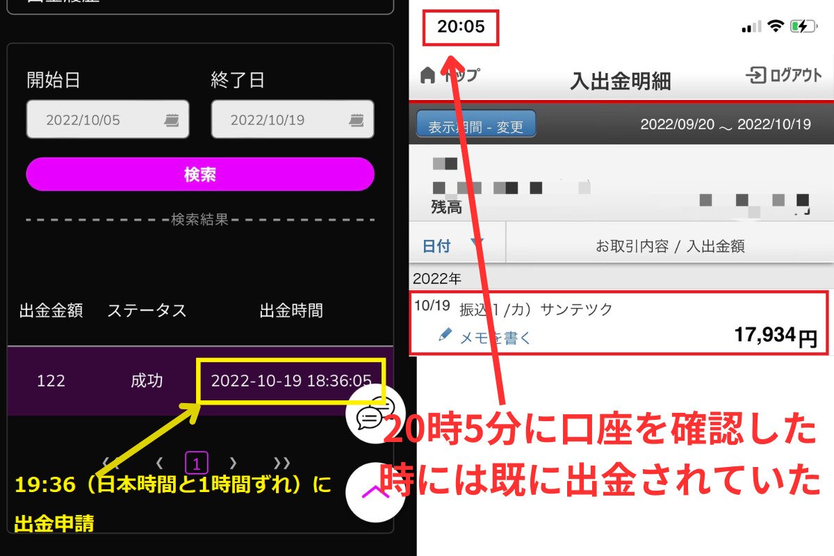 ワンダーカジノ 銀行出金　時間